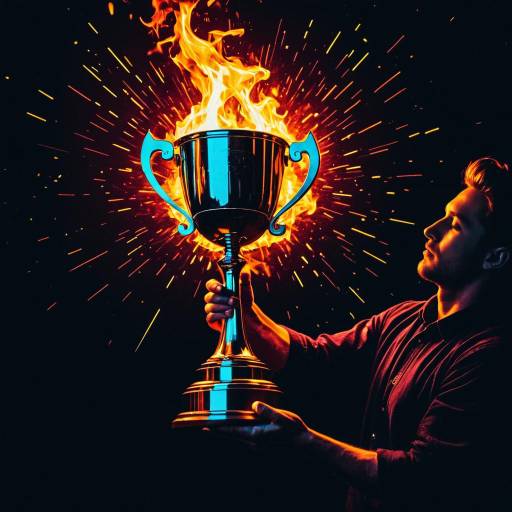 Man Holding Fiery Trophy
