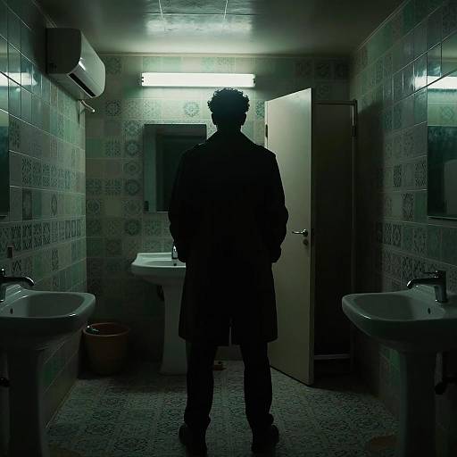 Mysterious Silhouette in Dim Bathroom