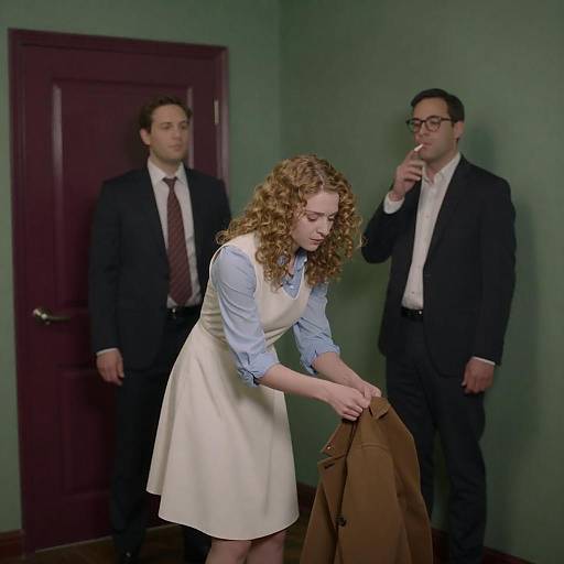 Blonde Woman Picking Up Coat