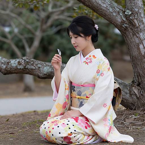 Elegant Woman in Traditional Japanese Kimono