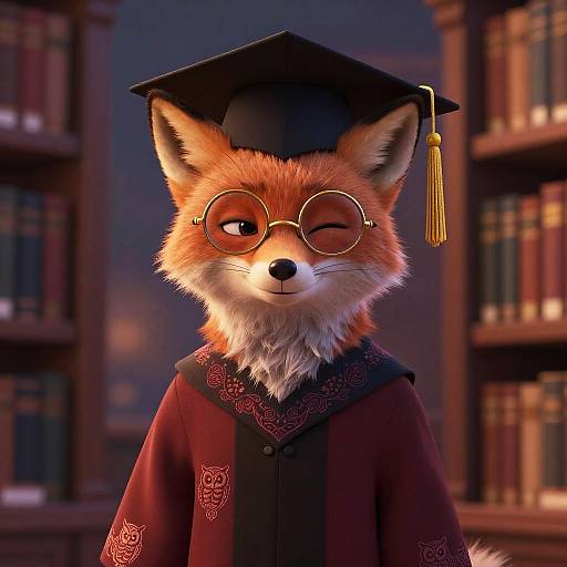 Scholarly Fox in Burgundy Gown