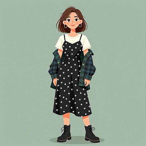 Grunge Style Woman in Floral Dress