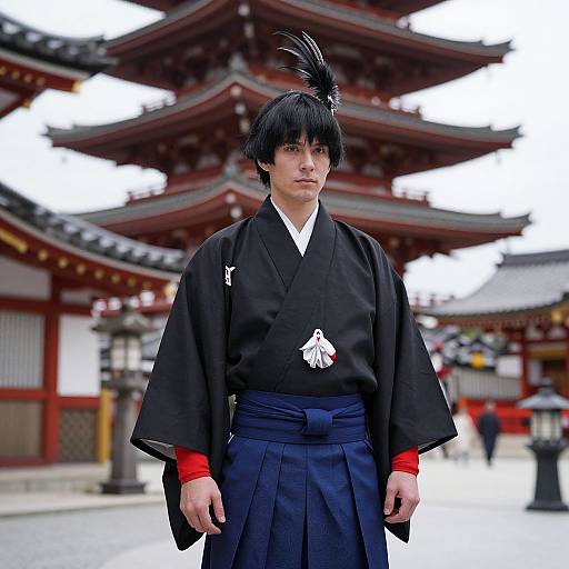 Regal Male in Black Kimono
