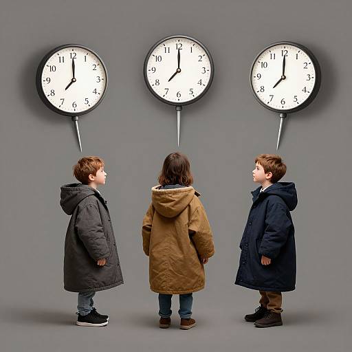 Children with Clock Pendulum Coats