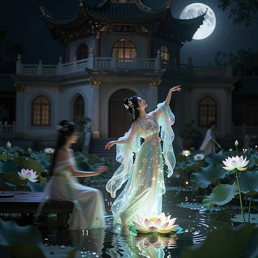Ethereal Dance in Enchanted Moonlit Woods