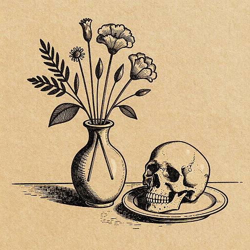 Vintage Ink Still Life Drawing