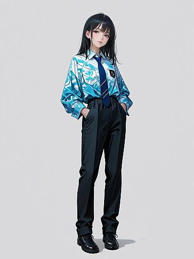 Realistic Woman in Blue Tie-Dye Shirt