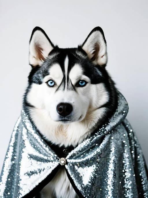 Siberian Husky in Silver Sparkling Cape