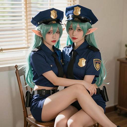 Elf Cosplayers in Blue Police Hats