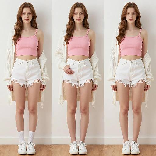 Fashion Portraits of Young Woman in White Room