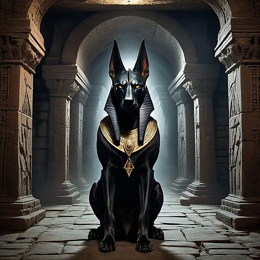 Anubis Statue in Ancient Egyptian Corridor