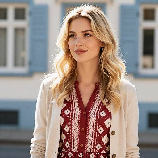 Blonde Woman in Cardigan Outdoor Portrait