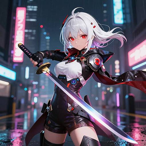Cyberpunk Anime Girl with Katana