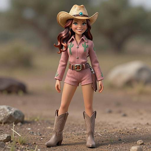 Smirking Teal-Eyed Cowgirl in Suede Jumpsuit