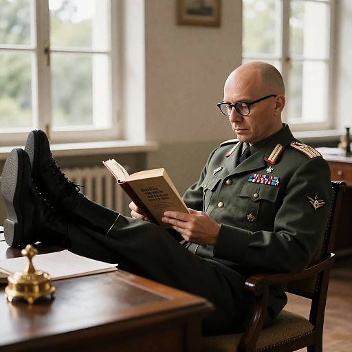Military Officer Reading in Natural Light