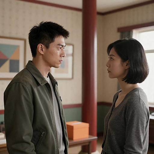 Portrait of Intense Dialogue in Interior