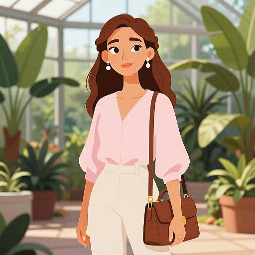 Elegant Woman in Botanical Greenhouse