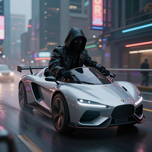 Futuristic Hacker in Neon Cityscape