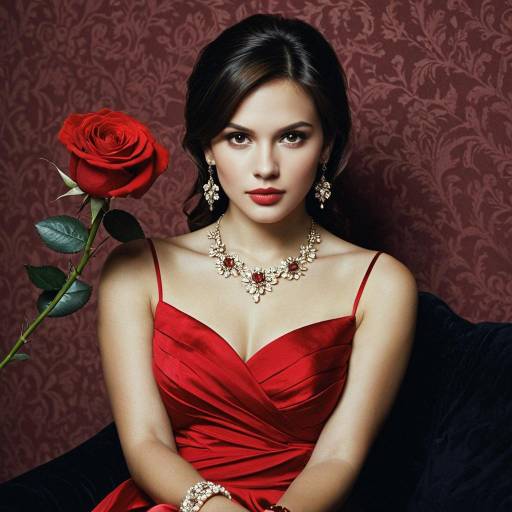 Elegant Woman in Red Dress with Jewelry