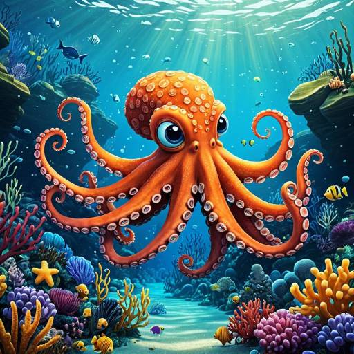 Colorful Octopus Underwater Illustration