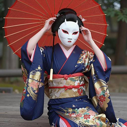 Mystical Asian Woman in Elaborate Kimono