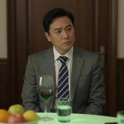 Serious Man at Green-Lit Table