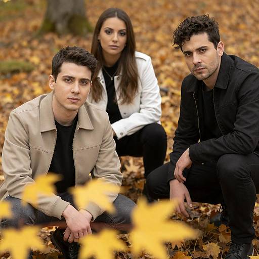 Crouching Trio in Autumn Forest