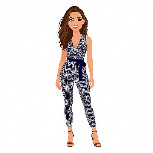 Chic Woman in Navy Geometric Jumpsuit