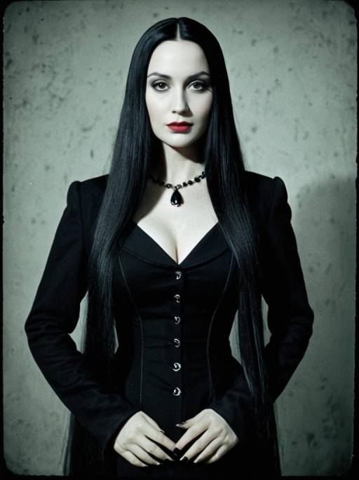 Woman in Morticia Addams Costume