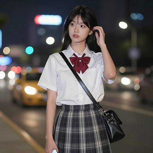 Stylish Asian Woman in City Lights