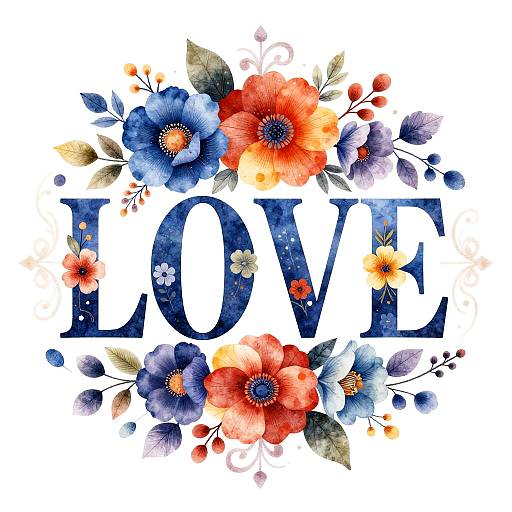 Decorative Floral Typography Love