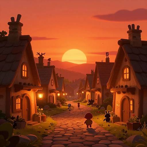 Sunset Fantasy Village with Animated Cottages