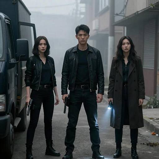 Suspenseful Encounter in a Foggy Alley