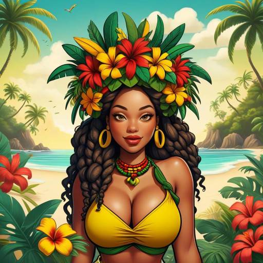 Curvy Rastafarian Island Girl Pin-Up Art