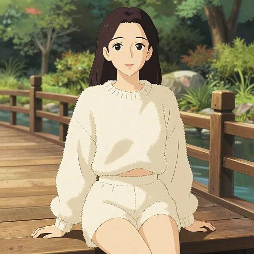 Fluffy Loungewear Woman in Scenic Park