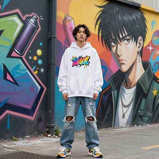 Confident Street Artist and Colorful Mural