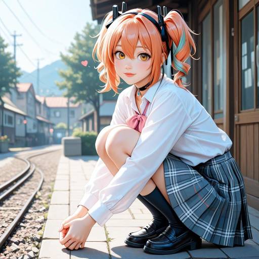 Cheerful Schoolgirl in Countryside Setting