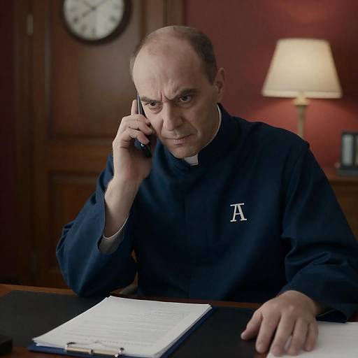 Intense Middle-Aged Man in Dark Blue Robe