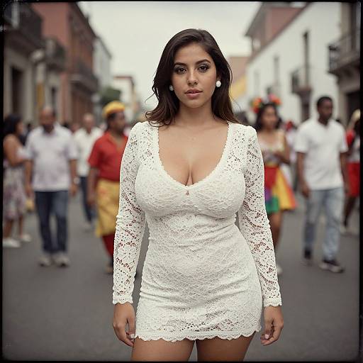 Curvy Woman in Chic Lace Dress