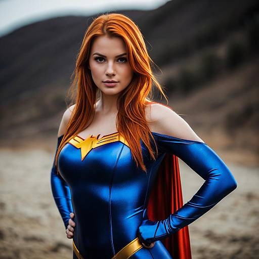 Red-haired Female Superhero in Blue Costume