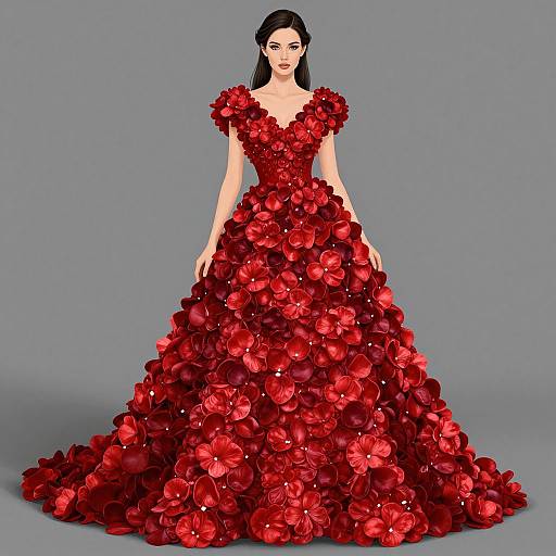 Floral Red Gown Fashion Illustration