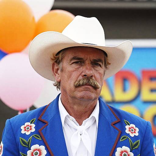 Middle-aged Man in Cowboy Hat and Embroidered Jacket