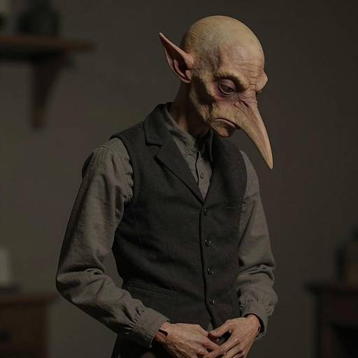 Melancholic Humanoid in Shadowy Setting