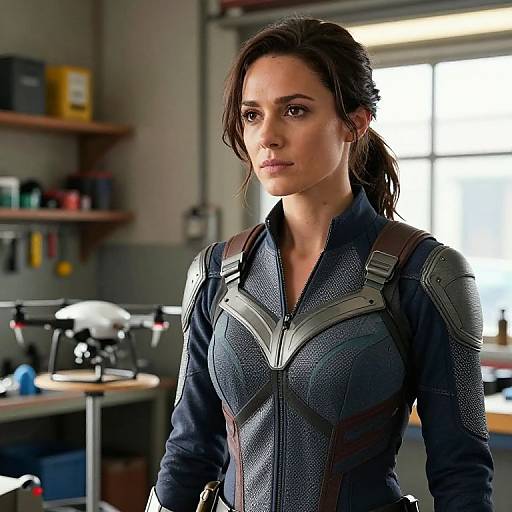 Realistic Female Superhero in Urban Workshop