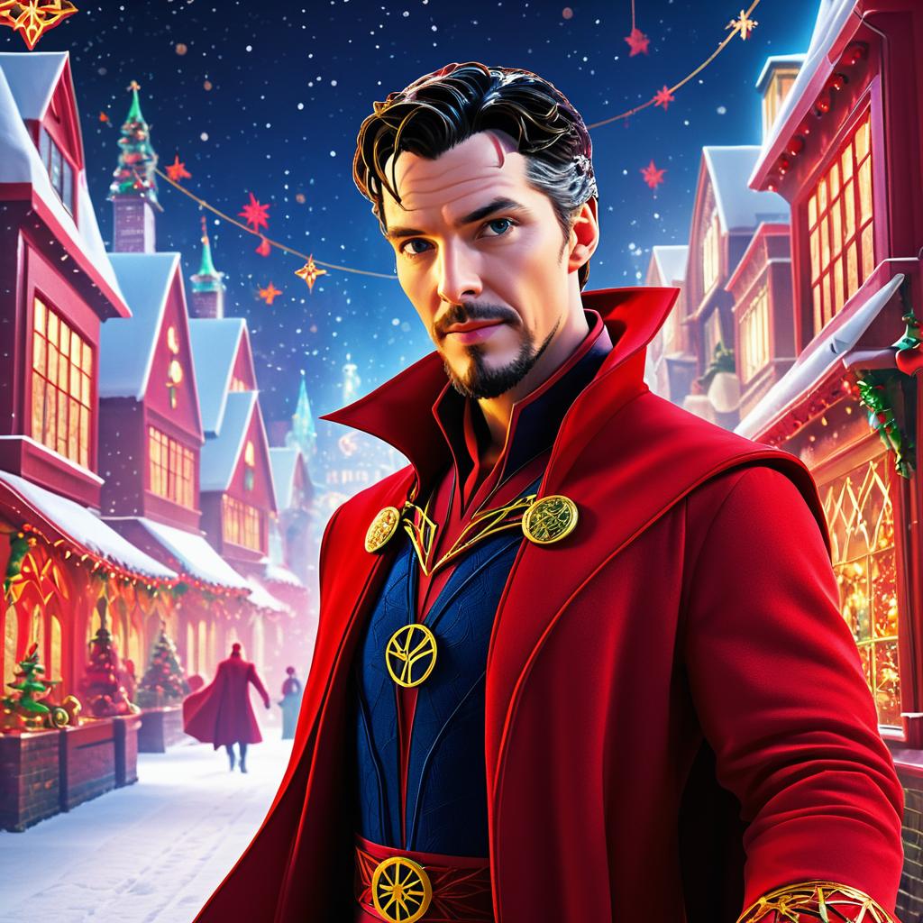 Doctor Strange as Festive Satan in Snowy Village