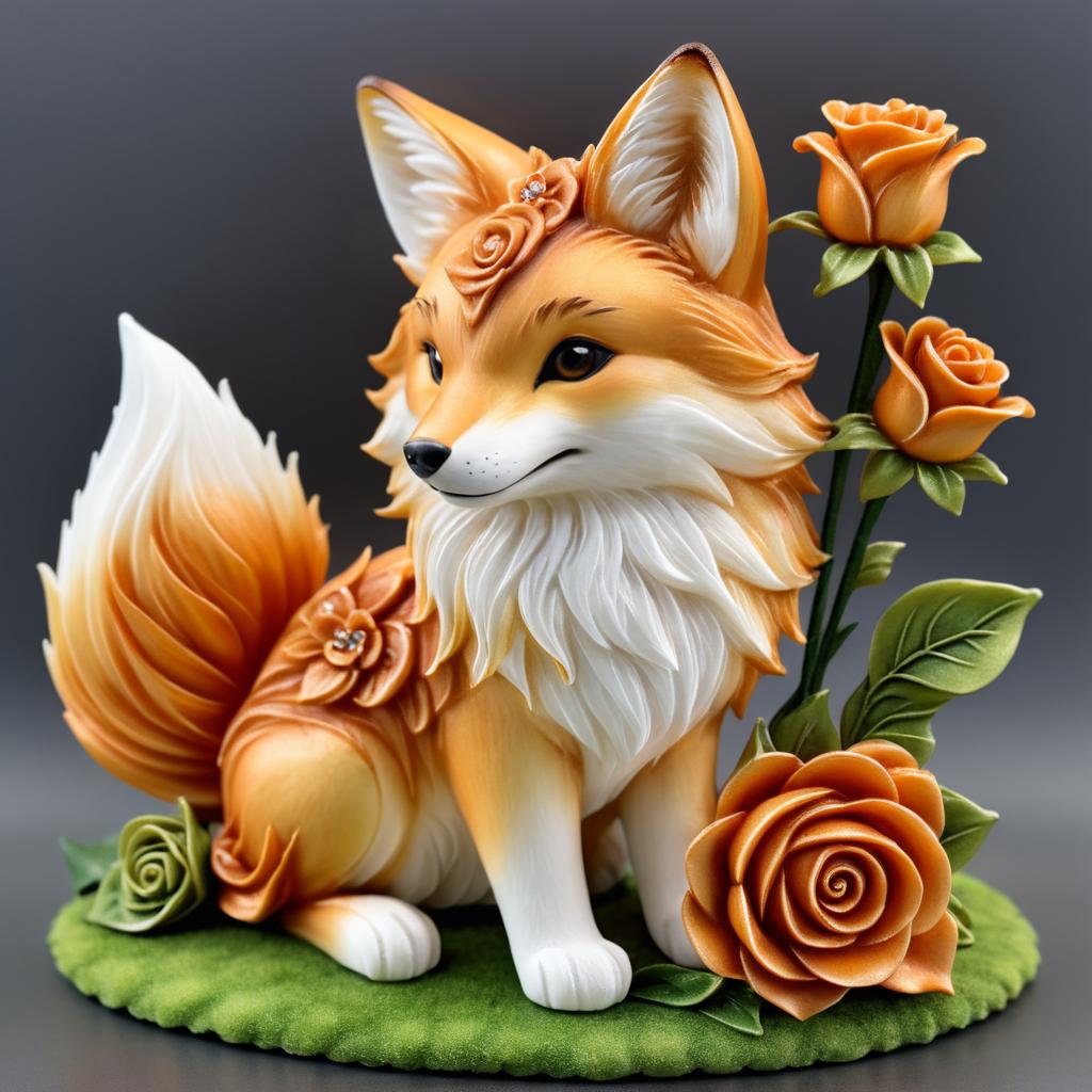 Gentle Fox with a Rose: Detailed Art