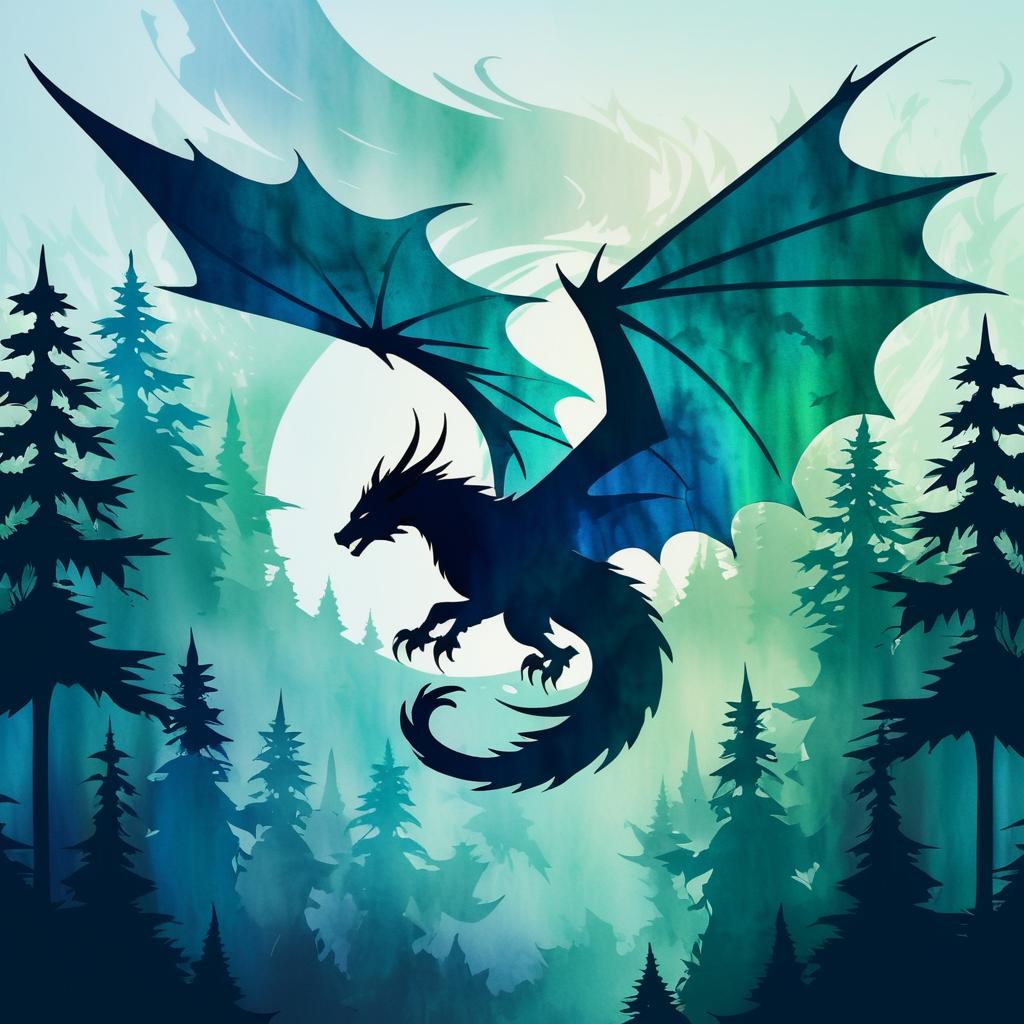 Majestic Dragon Silhouette in Forest