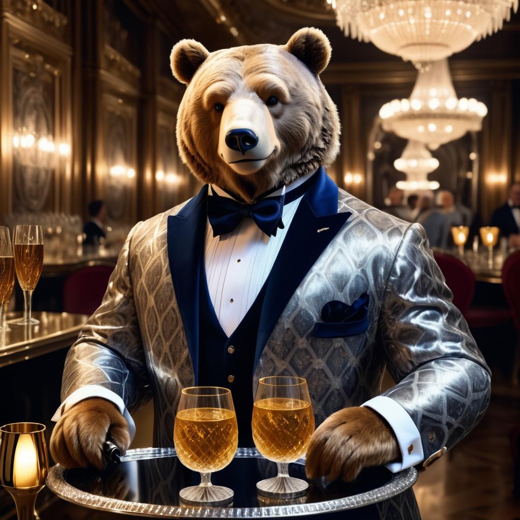 Regal Bear Bartender in Elegant Setting