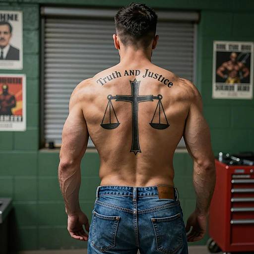 Muscular Man with Cross Tattoo Design