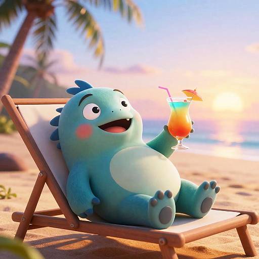 Happy Platypus Lounging at Tropical Sunrise